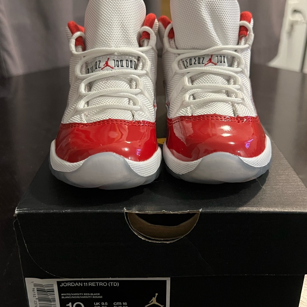 Jordan Retro 11 Toddler Sneakers in Red and White